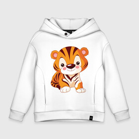 Детское худи Oversize хлопок с принтом Little Tiger в Новосибирске, френч-терри — 70% хлопок, 30% полиэстер. Мягкий теплый начес внутри —100% хлопок | боковые карманы, эластичные манжеты и нижняя кромка, капюшон на магнитной кнопке | 2022 | animal | cat | lion | tiger | год тигра | животные | зверь | зубы | кот | кошка | лев | охотник | полосатый | природа | тигр | тигренок | тигрица | хищник