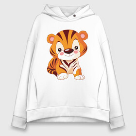 Женское худи Oversize хлопок с принтом Little Tiger в Новосибирске, френч-терри — 70% хлопок, 30% полиэстер. Мягкий теплый начес внутри —100% хлопок | боковые карманы, эластичные манжеты и нижняя кромка, капюшон на магнитной кнопке | 2022 | animal | cat | lion | tiger | год тигра | животные | зверь | зубы | кот | кошка | лев | охотник | полосатый | природа | тигр | тигренок | тигрица | хищник