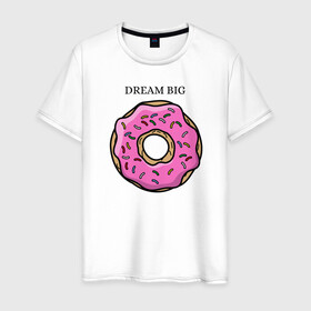 Мужская футболка хлопок с принтом Пончик в Новосибирске, 100% хлопок | прямой крой, круглый вырез горловины, длина до линии бедер, слегка спущенное плечо. | big | donut | dream | пончик | сладость