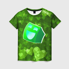 Женская футболка 3D с принтом Geometry Dash | Green Love (Z) в Новосибирске, 100% полиэфир ( синтетическое хлопкоподобное полотно) | прямой крой, круглый вырез горловины, длина до линии бедер | 2d | arcade | game | geometry dash | meltdown | robtop | аркада | геометри даш | геометрическая черточка | геометрический тире | раннер