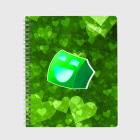 Тетрадь с принтом Geometry Dash | Green Love (Z) в Новосибирске, 100% бумага | 48 листов, плотность листов — 60 г/м2, плотность картонной обложки — 250 г/м2. Листы скреплены сбоку удобной пружинной спиралью. Уголки страниц и обложки скругленные. Цвет линий — светло-серый
 | Тематика изображения на принте: 2d | arcade | game | geometry dash | meltdown | robtop | аркада | геометри даш | геометрическая черточка | геометрический тире | раннер