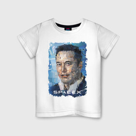 Детская футболка хлопок с принтом Elon Musk, Space X в Новосибирске, 100% хлопок | круглый вырез горловины, полуприлегающий силуэт, длина до линии бедер | celebrity | elon musk | genius | revolutionary | space x | гений | знаменитость | илон маск | революционер