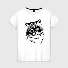 Женская футболка хлопок с принтом Котенок в Новосибирске, 100% хлопок | прямой крой, круглый вырез горловины, длина до линии бедер, слегка спущенное плечо | cat | cat art | животные | звери | кот | котенок | котик | коты | кошка | черно белый