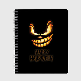 Тетрадь с принтом Happy Halloween в Новосибирске, 100% бумага | 48 листов, плотность листов — 60 г/м2, плотность картонной обложки — 250 г/м2. Листы скреплены сбоку удобной пружинной спиралью. Уголки страниц и обложки скругленные. Цвет линий — светло-серый
 | halloween | holiday | pumpkin | samayn | vampire | zombie | вампир | ведьма | вечеринка | день всех святых | зомби | карнавал | маскарад | мертвец | оборотень | привидение | самайн | светильник джека | страшный джек | труп