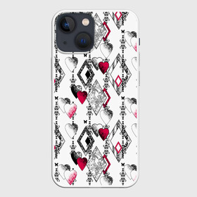 Чехол для iPhone 13 mini с принтом Абстрактный современный узор в Новосибирске,  |  | абстрактный | ажурный | бабочки | винтажный | красное сердце | лоскуты | любовь | пэчворк | ретро | сердце | современный | черный и белый