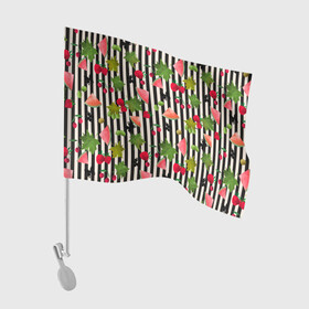 Флаг для автомобиля с принтом Ягодно-арбузный микс  в Новосибирске, 100% полиэстер | Размер: 30*21 см | акварель | арбузы | бабочки | вишня | клубника | полосатый | фрукты | черно белые полосы | черные полосы | ягоды