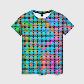 Женская футболка 3D с принтом POP IT | Взрыв Красок в Новосибирске, 100% полиэфир ( синтетическое хлопкоподобное полотно) | прямой крой, круглый вырез горловины, длина до линии бедер | it | pop | pop it | взрыв | димпл | игрушка антистресс | краски | поп ит | попит | пупырышки | радуга | разноцветная | симпл | сквиш | тренд тик тока