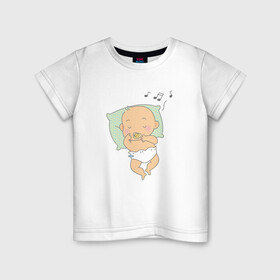 Детская футболка хлопок с принтом сладкий сон в Новосибирске, 100% хлопок | круглый вырез горловины, полуприлегающий силуэт, длина до линии бедер | колыбельная | люлька | младенец | памперс | подушка | постель | ребёнок | сон