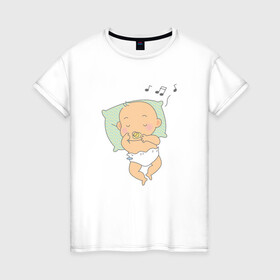 Женская футболка хлопок с принтом сладкий сон в Новосибирске, 100% хлопок | прямой крой, круглый вырез горловины, длина до линии бедер, слегка спущенное плечо | колыбельная | люлька | младенец | памперс | подушка | постель | ребёнок | сон