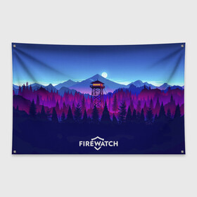 Флаг-баннер с принтом Purplewatch в Новосибирске, 100% полиэстер | размер 67 х 109 см, плотность ткани — 95 г/м2; по краям флага есть четыре люверса для крепления | firewatch | gamers | games | вышка | иллюстрация | лес