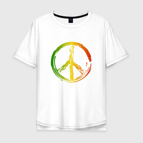 Мужская футболка хлопок Oversize с принтом Радужный мир | Peace (Z) в Новосибирске, 100% хлопок | свободный крой, круглый ворот, “спинка” длиннее передней части | bloom | blossom | floret | flowers | hippies | peace | знак | любовь | мир | радуга | радужный | радужный мир | символ | хиппи | цветы