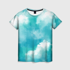 Женская футболка 3D с принтом Голубое Небо | Blue Sky (Z) в Новосибирске, 100% полиэфир ( синтетическое хлопкоподобное полотно) | прямой крой, круглый вырез горловины, длина до линии бедер | blue | blue sky | clouds | firmament | heaven | голубая | голубое небо | небеса | облака | облако