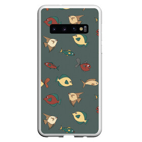 Чехол для Samsung Galaxy S10 с принтом Морские рыбки на зеленом фоне в Новосибирске, Силикон | Область печати: задняя сторона чехла, без боковых панелей | fish | summer | tdsmr | весна | зеленый | лето | море | праздник | принт | природа | рыбы