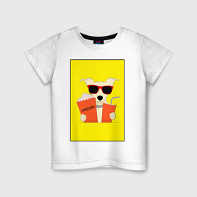 Детская футболка хлопок с принтом Пес кинофил в Новосибирске, 100% хлопок | круглый вырез горловины, полуприлегающий силуэт, длина до линии бедер | Тематика изображения на принте: кино | киноман | киносеанс | кинотеатр | кинофил | пес | собака