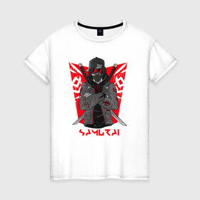 Женская футболка хлопок с принтом Samurai/Самурай в Новосибирске, 100% хлопок | прямой крой, круглый вырез горловины, длина до линии бедер, слегка спущенное плечо | samurai | анархист | воин | катана | мечи | самурай