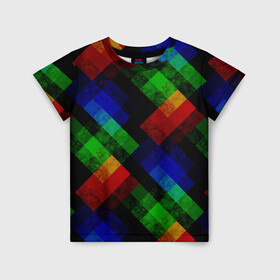 Детская футболка 3D с принтом Разноцветный мраморный узор  в Новосибирске, 100% гипоаллергенный полиэфир | прямой крой, круглый вырез горловины, длина до линии бедер, чуть спущенное плечо, ткань немного тянется | Тематика изображения на принте: абстрактный | зеленый | красный | мраморный | пэчворк | радужный | разноцветный | синий | черный