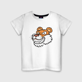 Детская футболка хлопок с принтом Хитрый Тигр в Новосибирске, 100% хлопок | круглый вырез горловины, полуприлегающий силуэт, длина до линии бедер | 2022 | animal | cat | lion | tiger | год тигра | животные | зверь | зубы | кот | кошка | лев | охотник | полосатый | природа | тигр | тигренок | тигрица | хищник