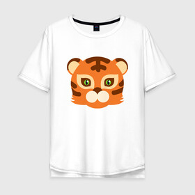 Мужская футболка хлопок Oversize с принтом Cute Tiger в Новосибирске, 100% хлопок | свободный крой, круглый ворот, “спинка” длиннее передней части | 2022 | animal | cat | lion | tiger | год тигра | животные | зверь | зубы | кот | кошка | лев | охотник | полосатый | природа | тигр | тигренок | тигрица | хищник