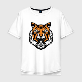 Мужская футболка хлопок Oversize с принтом Голова тигра в Новосибирске, 100% хлопок | свободный крой, круглый ворот, “спинка” длиннее передней части | 2022 | animal | cat | lion | tiger | год тигра | животные | зверь | зубы | кот | кошка | лев | охотник | полосатый | природа | тигр | тигренок | тигрица | хищник
