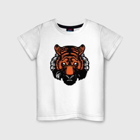 Детская футболка хлопок с принтом Bad Tiger в Новосибирске, 100% хлопок | круглый вырез горловины, полуприлегающий силуэт, длина до линии бедер | 2022 | animal | cat | lion | tiger | год тигра | животные | зверь | зубы | кот | кошка | лев | охотник | полосатый | природа | тигр | тигренок | тигрица | хищник