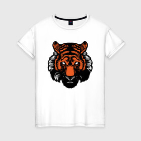 Женская футболка хлопок с принтом Bad Tiger в Новосибирске, 100% хлопок | прямой крой, круглый вырез горловины, длина до линии бедер, слегка спущенное плечо | 2022 | animal | cat | lion | tiger | год тигра | животные | зверь | зубы | кот | кошка | лев | охотник | полосатый | природа | тигр | тигренок | тигрица | хищник