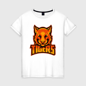 Женская футболка хлопок с принтом Tigers в Новосибирске, 100% хлопок | прямой крой, круглый вырез горловины, длина до линии бедер, слегка спущенное плечо | 2022 | animal | cat | lion | tiger | год тигра | животные | зверь | зубы | кот | кошка | лев | охотник | полосатый | природа | тигр | тигренок | тигрица | хищник