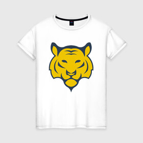 Женская футболка хлопок с принтом Yellow Tiger в Новосибирске, 100% хлопок | прямой крой, круглый вырез горловины, длина до линии бедер, слегка спущенное плечо | 2022 | animal | cat | lion | tiger | год тигра | животные | зверь | зубы | кот | кошка | лев | охотник | полосатый | природа | тигр | тигренок | тигрица | хищник