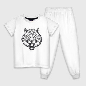 Детская пижама хлопок с принтом White Tiger в Новосибирске, 100% хлопок |  брюки и футболка прямого кроя, без карманов, на брюках мягкая резинка на поясе и по низу штанин
 | 2022 | animal | cat | lion | tiger | год тигра | животные | зверь | зубы | кот | кошка | лев | охотник | полосатый | природа | тигр | тигренок | тигрица | хищник