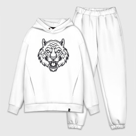 Мужской костюм хлопок OVERSIZE с принтом White Tiger в Новосибирске,  |  | Тематика изображения на принте: 2022 | animal | cat | lion | tiger | год тигра | животные | зверь | зубы | кот | кошка | лев | охотник | полосатый | природа | тигр | тигренок | тигрица | хищник