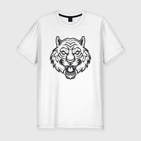 Мужская футболка хлопок Slim с принтом White Tiger в Новосибирске, 92% хлопок, 8% лайкра | приталенный силуэт, круглый вырез ворота, длина до линии бедра, короткий рукав | Тематика изображения на принте: 2022 | animal | cat | lion | tiger | год тигра | животные | зверь | зубы | кот | кошка | лев | охотник | полосатый | природа | тигр | тигренок | тигрица | хищник