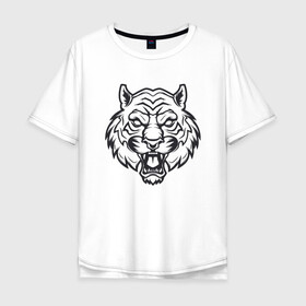 Мужская футболка хлопок Oversize с принтом White Tiger в Новосибирске, 100% хлопок | свободный крой, круглый ворот, “спинка” длиннее передней части | Тематика изображения на принте: 2022 | animal | cat | lion | tiger | год тигра | животные | зверь | зубы | кот | кошка | лев | охотник | полосатый | природа | тигр | тигренок | тигрица | хищник