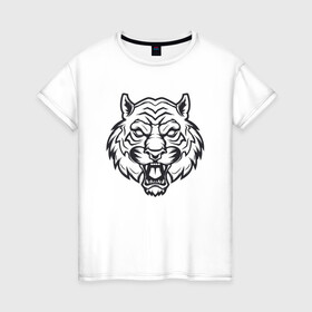 Женская футболка хлопок с принтом White Tiger в Новосибирске, 100% хлопок | прямой крой, круглый вырез горловины, длина до линии бедер, слегка спущенное плечо | 2022 | animal | cat | lion | tiger | год тигра | животные | зверь | зубы | кот | кошка | лев | охотник | полосатый | природа | тигр | тигренок | тигрица | хищник