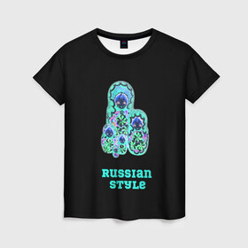 Женская футболка 3D с принтом русский стиль матрешка в Новосибирске, 100% полиэфир ( синтетическое хлопкоподобное полотно) | прямой крой, круглый вырез горловины, длина до линии бедер | матрешка | народный | неоновый | русский | стиль | этно