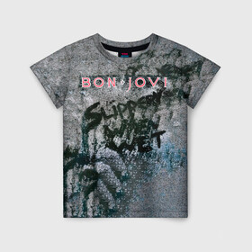 Детская футболка 3D с принтом Slippery When Wet - Bon Jovi в Новосибирске, 100% гипоаллергенный полиэфир | прямой крой, круглый вырез горловины, длина до линии бедер, чуть спущенное плечо, ткань немного тянется | bon jovi | john | альбом | арена | бон | бон джови | глэм | группа | джови | джон | метал | музыка | надпись | песни | поп | попрок | рок | рокер | смайл | солист | софт | стена | хард | хеви | хевиметал