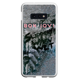 Чехол для Samsung S10E с принтом Slippery When Wet - Bon Jovi в Новосибирске, Силикон | Область печати: задняя сторона чехла, без боковых панелей | bon jovi | john | альбом | арена | бон | бон джови | глэм | группа | джови | джон | метал | музыка | надпись | песни | поп | попрок | рок | рокер | смайл | солист | софт | стена | хард | хеви | хевиметал