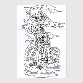 Магнитный плакат 2Х3 с принтом Тигр на фоне солнца в Новосибирске, Полимерный материал с магнитным слоем | 6 деталей размером 9*9 см | Тематика изображения на принте: clouds | jungle | lake | stone | sun | tattoo | tiger | джунгли | камень | облака | озеро | солнце | татуировка | тигр