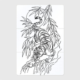 Магнитный плакат 2Х3 с принтом Тигр в джунглях татуировка в Новосибирске, Полимерный материал с магнитным слоем | 6 деталей размером 9*9 см | Тематика изображения на принте: clouds | jungle | sun | tattoo | tiger | джунгли | камень | облака | озеро | солнце | татуировка | тигр