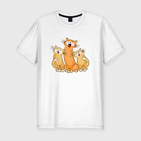 Мужская футболка хлопок Slim с принтом Трио котов в Новосибирске, 92% хлопок, 8% лайкра | приталенный силуэт, круглый вырез ворота, длина до линии бедра, короткий рукав | Тематика изображения на принте: cat | cat art | животные | звери | кот | коты. котик. котенок | кошки | три кота