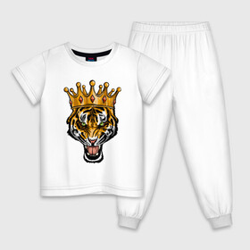 Детская пижама хлопок с принтом Царь тигр в Новосибирске, 100% хлопок |  брюки и футболка прямого кроя, без карманов, на брюках мягкая резинка на поясе и по низу штанин
 | 2022 | animal | cat | lion | tiger | год тигра | животные | зверь | зубы | кот | кошка | лев | охотник | полосатый | природа | тигр | тигренок | тигрица | хищник