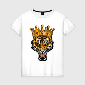 Женская футболка хлопок с принтом Царь тигр в Новосибирске, 100% хлопок | прямой крой, круглый вырез горловины, длина до линии бедер, слегка спущенное плечо | 2022 | animal | cat | lion | tiger | год тигра | животные | зверь | зубы | кот | кошка | лев | охотник | полосатый | природа | тигр | тигренок | тигрица | хищник
