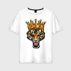 Женская футболка хлопок Oversize с принтом Царь тигр в Новосибирске, 100% хлопок | свободный крой, круглый ворот, спущенный рукав, длина до линии бедер
 | 2022 | animal | cat | lion | tiger | год тигра | животные | зверь | зубы | кот | кошка | лев | охотник | полосатый | природа | тигр | тигренок | тигрица | хищник