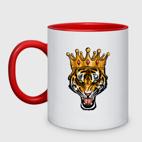 Кружка двухцветная с принтом Царь тигр в Новосибирске, керамика | объем — 330 мл, диаметр — 80 мм. Цветная ручка и кайма сверху, в некоторых цветах — вся внутренняя часть | 2022 | animal | cat | lion | tiger | год тигра | животные | зверь | зубы | кот | кошка | лев | охотник | полосатый | природа | тигр | тигренок | тигрица | хищник