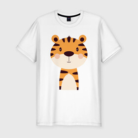 Мужская футболка хлопок Slim с принтом Cartoon Tiger в Новосибирске, 92% хлопок, 8% лайкра | приталенный силуэт, круглый вырез ворота, длина до линии бедра, короткий рукав | 2022 | animal | cat | lion | tiger | год тигра | животные | зверь | зубы | кот | кошка | лев | охотник | полосатый | природа | тигр | тигренок | тигрица | хищник