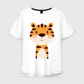 Мужская футболка хлопок Oversize с принтом Cartoon Tiger в Новосибирске, 100% хлопок | свободный крой, круглый ворот, “спинка” длиннее передней части | 2022 | animal | cat | lion | tiger | год тигра | животные | зверь | зубы | кот | кошка | лев | охотник | полосатый | природа | тигр | тигренок | тигрица | хищник