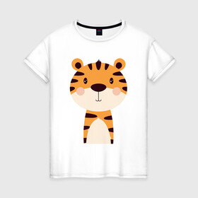 Женская футболка хлопок с принтом Cartoon Tiger в Новосибирске, 100% хлопок | прямой крой, круглый вырез горловины, длина до линии бедер, слегка спущенное плечо | 2022 | animal | cat | lion | tiger | год тигра | животные | зверь | зубы | кот | кошка | лев | охотник | полосатый | природа | тигр | тигренок | тигрица | хищник