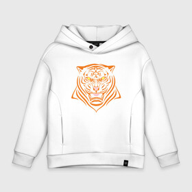 Детское худи Oversize хлопок с принтом Orange Tiger в Новосибирске, френч-терри — 70% хлопок, 30% полиэстер. Мягкий теплый начес внутри —100% хлопок | боковые карманы, эластичные манжеты и нижняя кромка, капюшон на магнитной кнопке | 2022 | animal | cat | lion | tiger | год тигра | животные | зверь | зубы | кот | кошка | лев | охотник | полосатый | природа | тигр | тигренок | тигрица | хищник