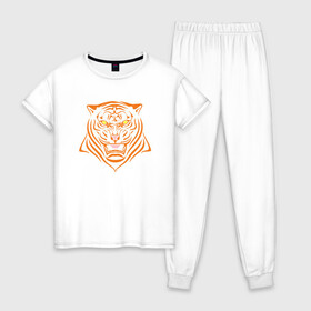 Женская пижама хлопок с принтом Orange Tiger в Новосибирске, 100% хлопок | брюки и футболка прямого кроя, без карманов, на брюках мягкая резинка на поясе и по низу штанин | 2022 | animal | cat | lion | tiger | год тигра | животные | зверь | зубы | кот | кошка | лев | охотник | полосатый | природа | тигр | тигренок | тигрица | хищник
