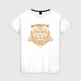 Женская футболка хлопок с принтом Orange Tiger в Новосибирске, 100% хлопок | прямой крой, круглый вырез горловины, длина до линии бедер, слегка спущенное плечо | 2022 | animal | cat | lion | tiger | год тигра | животные | зверь | зубы | кот | кошка | лев | охотник | полосатый | природа | тигр | тигренок | тигрица | хищник