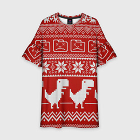 Детское платье 3D с принтом Новогодний гугл в Новосибирске, 100% полиэстер | прямой силуэт, чуть расширенный к низу. Круглая горловина, на рукавах — воланы | error | googl | арт | вязаный рисунок | вязь | гугл | дивнозаврик | динозавр | новый год | ночь | олени | олень | ошибка | рисунок | рождество | снег | снежинка | снежинки