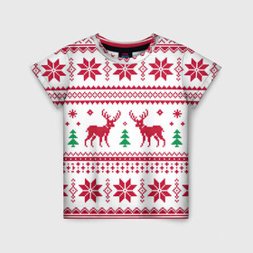Детская футболка 3D с принтом Зимняя ночь в Новосибирске, 100% гипоаллергенный полиэфир | прямой крой, круглый вырез горловины, длина до линии бедер, чуть спущенное плечо, ткань немного тянется | арт | вязаный рисунок | вязь | дерево | ёлка | ёлки | ель | новый год | олени | олень | рисунок | рождество | снег | снежинка | снежинки